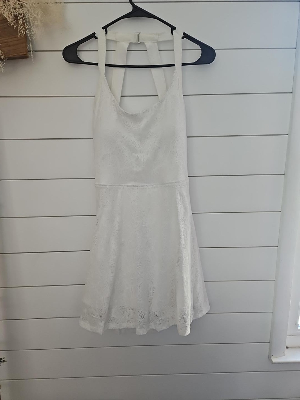 HALARA White Halter Wedding Romper with Lace Fabric